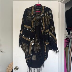 Free People Black and Gold Scarf Wrap